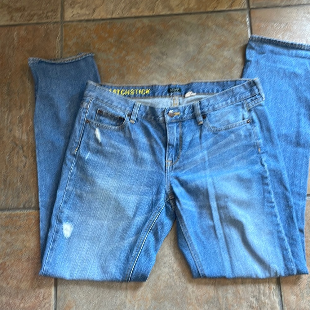 J. Crew Matchstick Skinny Jeans in Distressed Denim